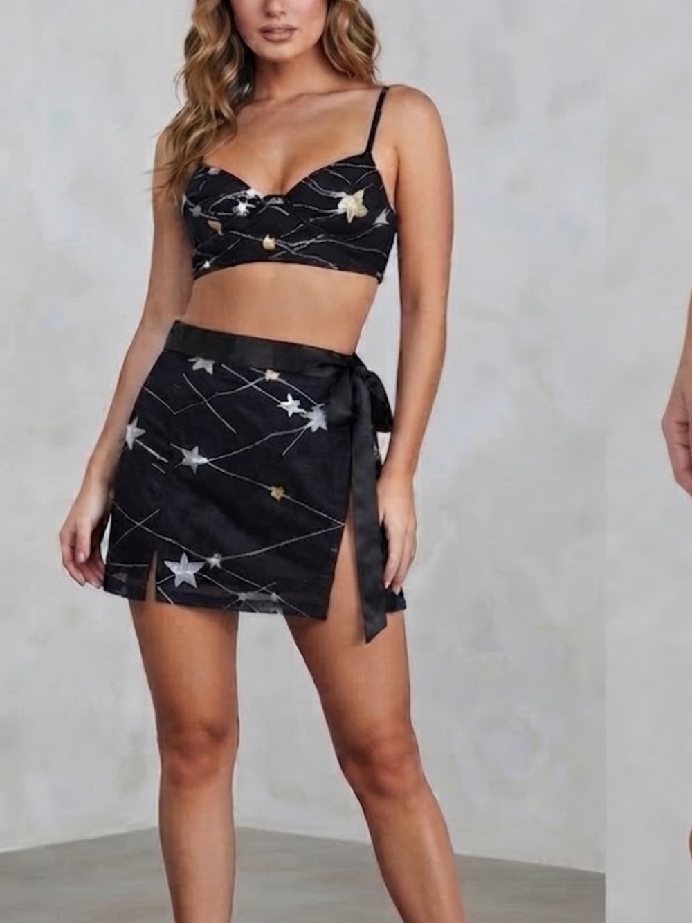 Cute and sexy top and tie up skirt